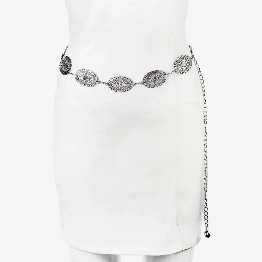 Oval Disc Chain Concho Link Belt | Gold or Silver